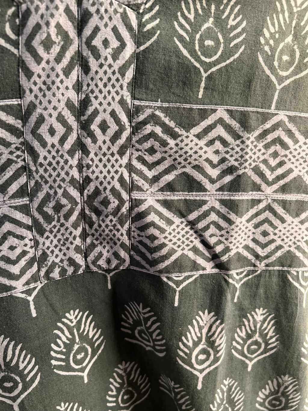Charcoal Block-Print Suit with Kota Dupatta