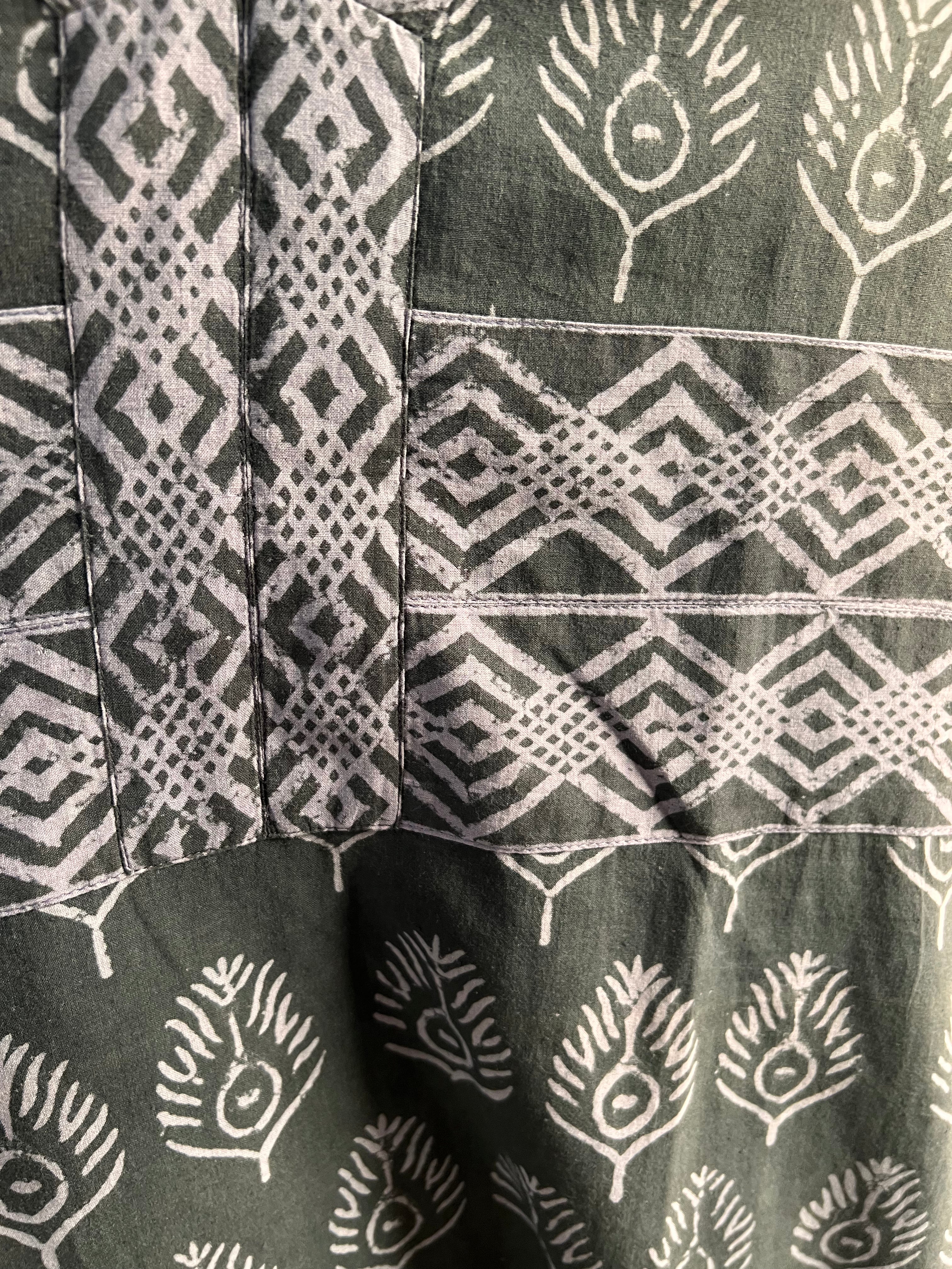 Charcoal Block-Print Suit with Kota Dupatta