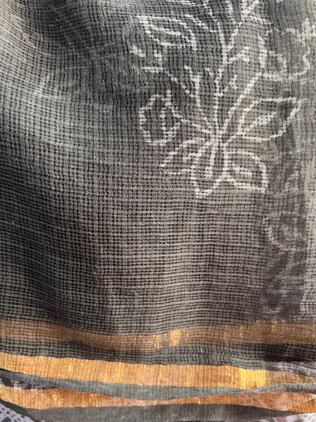 Charcoal Block-Print Suit with Kota Dupatta