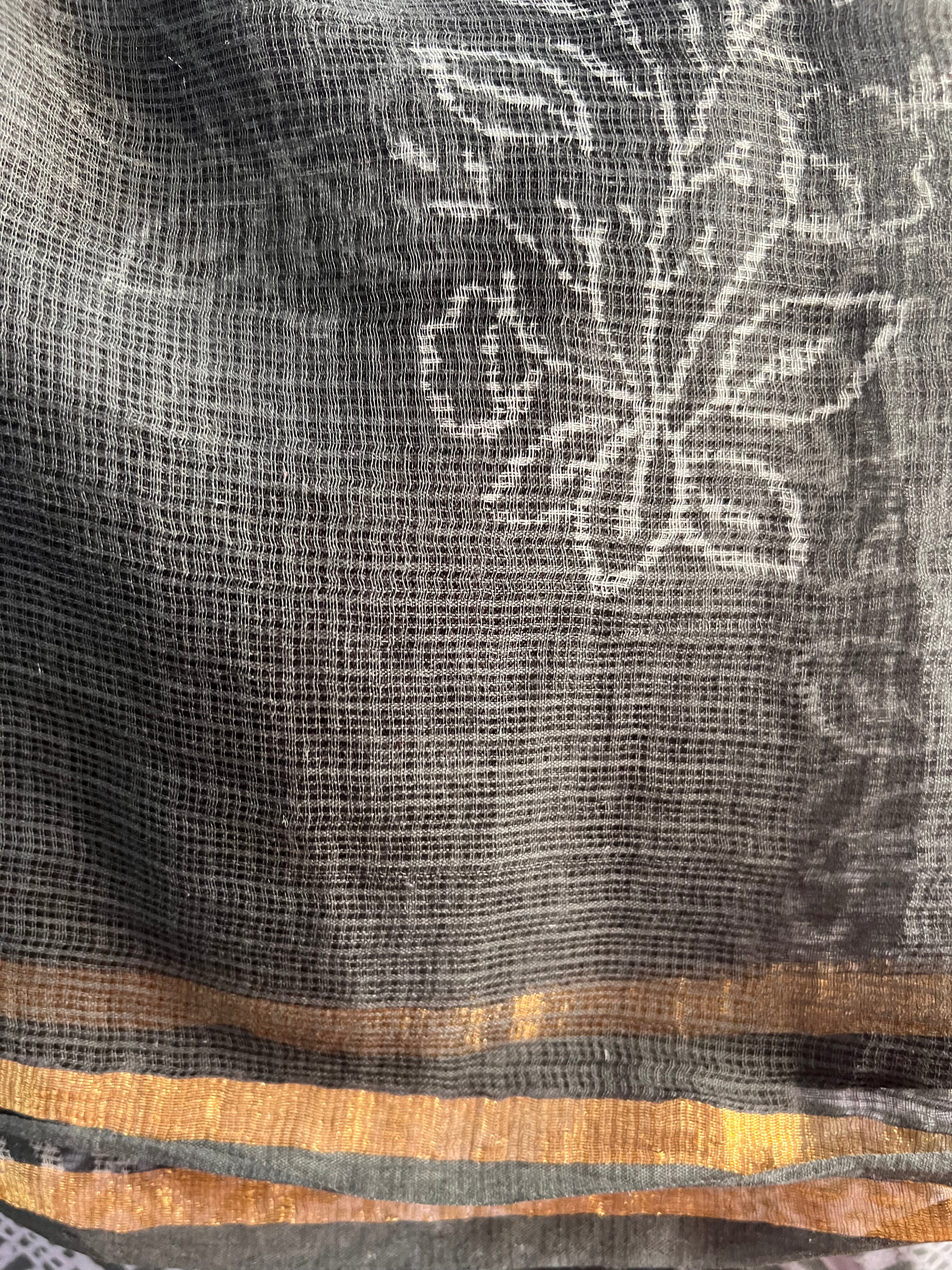 Charcoal Block-Print Suit with Kota Dupatta